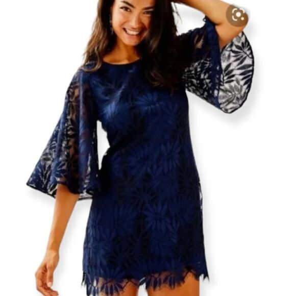 Lilly Pulitzer Navy Lace Romper Dress Size 0 - Picture 1 of 7